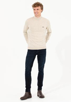 Erkek Taş Melanj Balıkçı Yaka Basic Triko Kazak - 50257605072