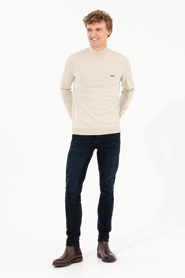 Erkek Taş Melanj Balıkçı Yaka Basic Triko Kazak - 50257605072