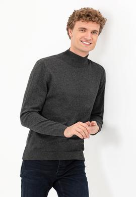 Erkek Antrasit Melanj Balıkçı Yaka Basic Triko Kazak - 50257605033