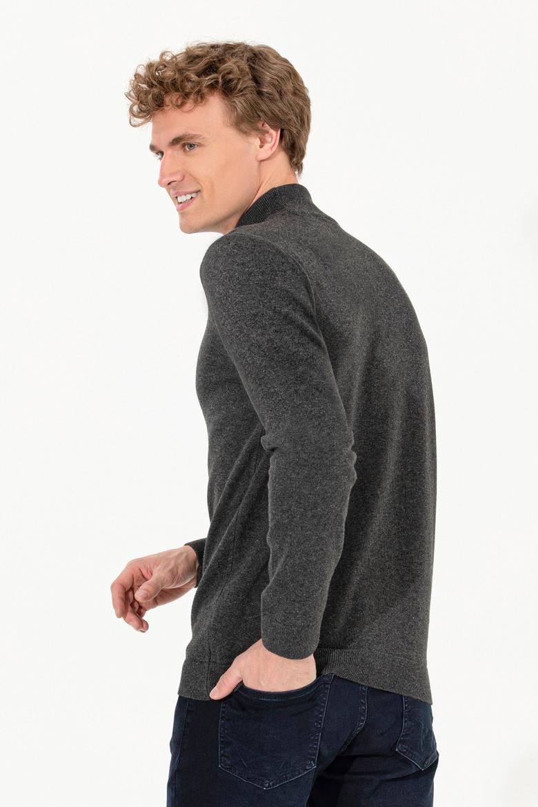 Erkek Antrasit Melanj Balıkçı Yaka Basic Triko Kazak - 50257605033