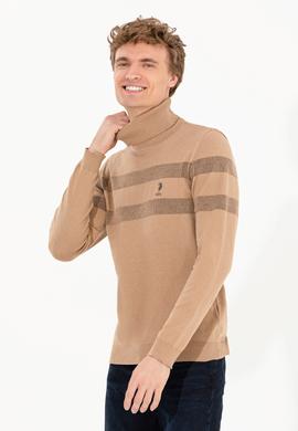 Erkek Camel Melanj Balıkçı Yaka Triko Kazak - 50260561018