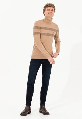 Erkek Camel Melanj Balıkçı Yaka Triko Kazak - 50260561018