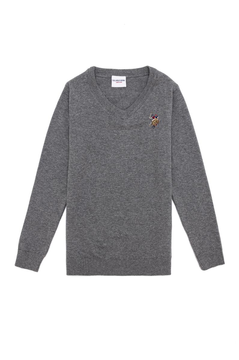 Erkek Çocuk Gri Melanj Bisiklet Yaka Triko Kazak