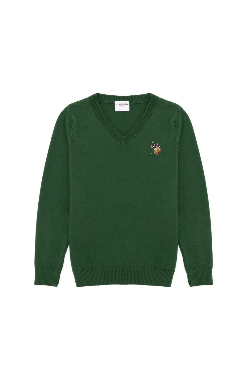 Erkek Çocuk Yeşil Bisiklet Yaka Triko Kazak