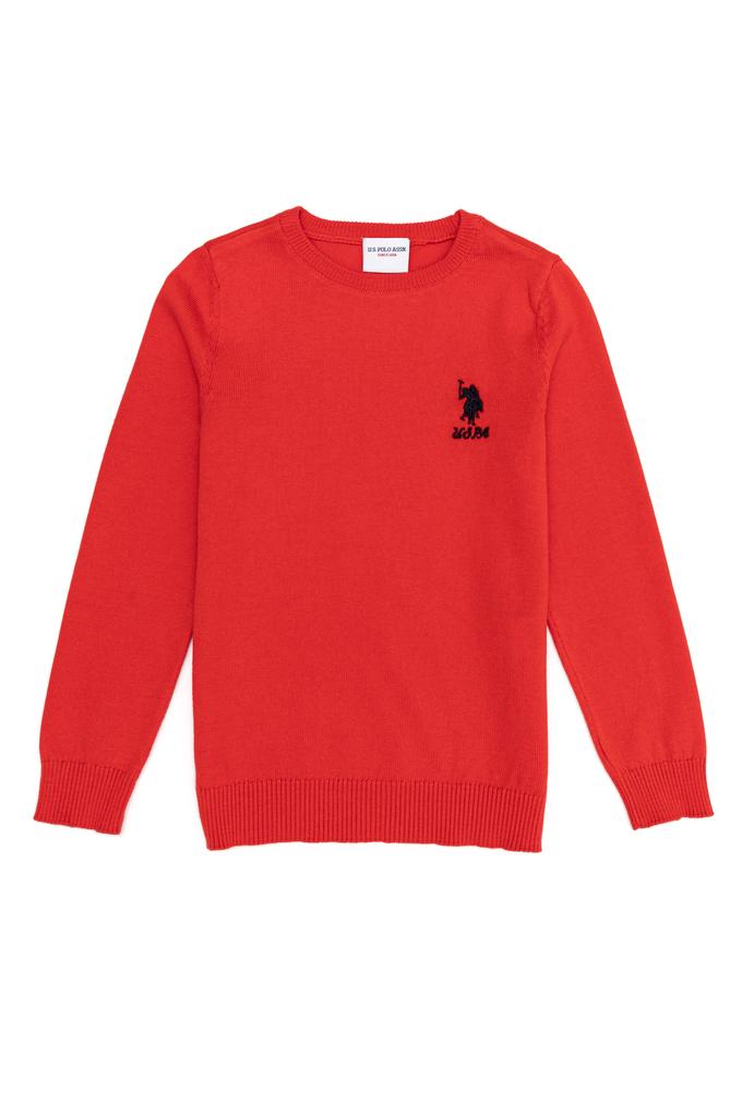 Kız Çocuk Kırmızı Basic Bisiklet Yaka Kazak