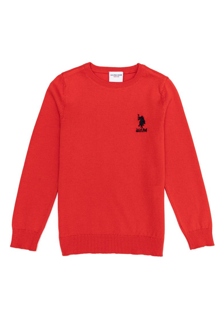 Kız Çocuk Kırmızı Basic Bisiklet Yaka Kazak