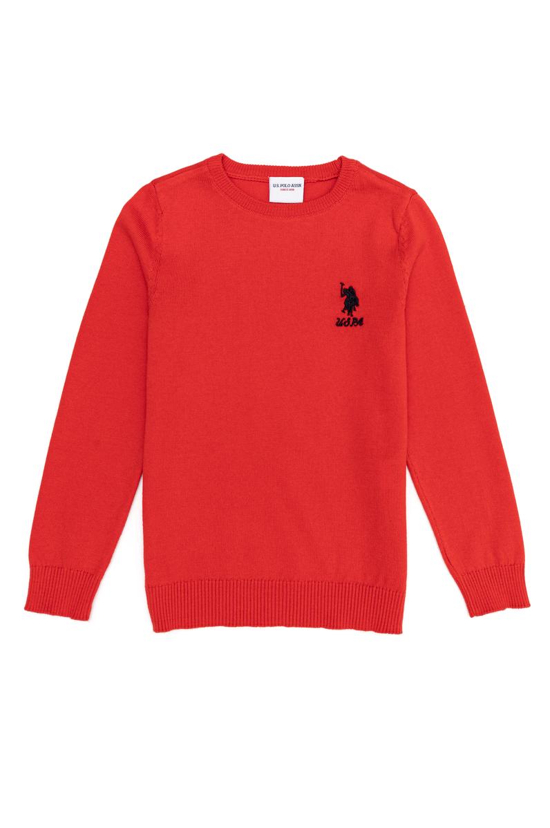 Kız Çocuk Kırmızı Basic Bisiklet Yaka Kazak