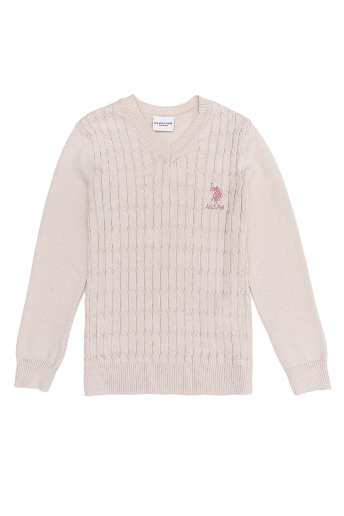 Kız Çocuk Krem Basic Kazak