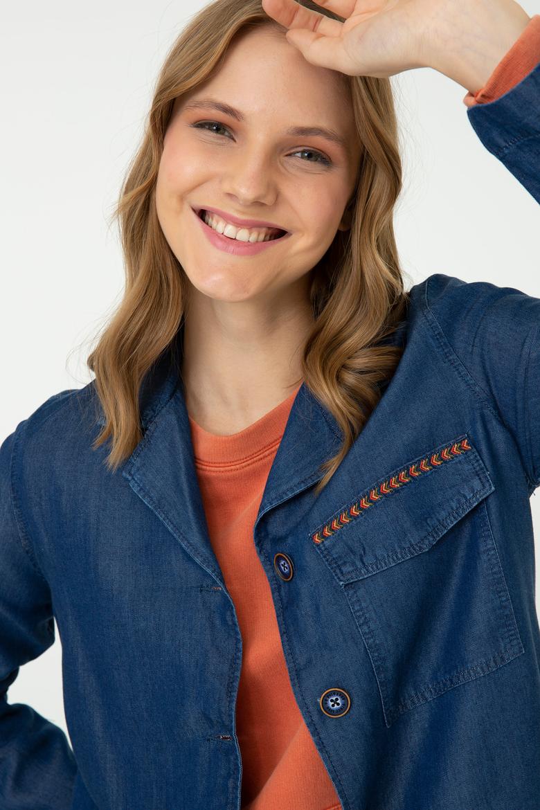 Kadın Koyu Mavi Jean Gömlek - 50238220003