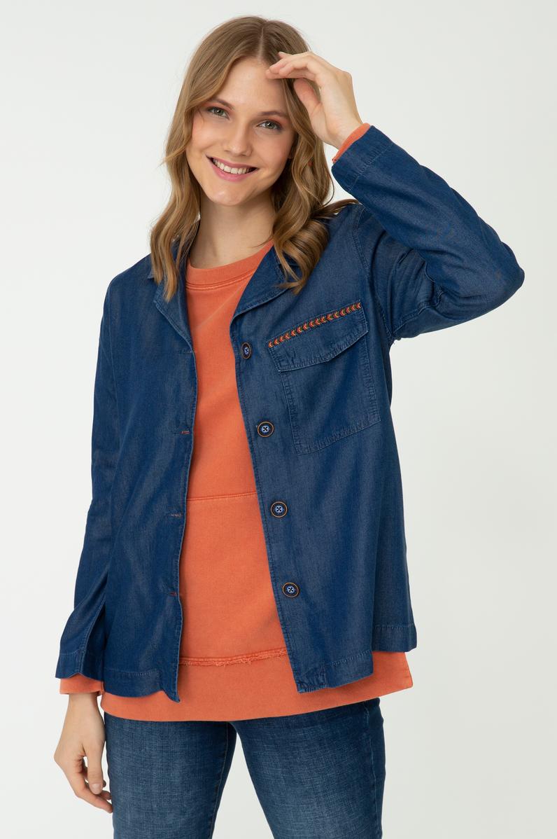 Kadın Koyu Mavi Jean Gömlek