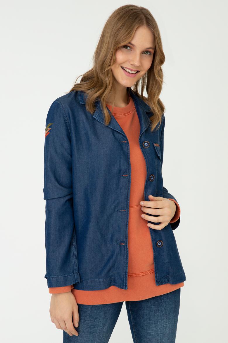 Kadın Koyu Mavi Jean Gömlek - 50238220003