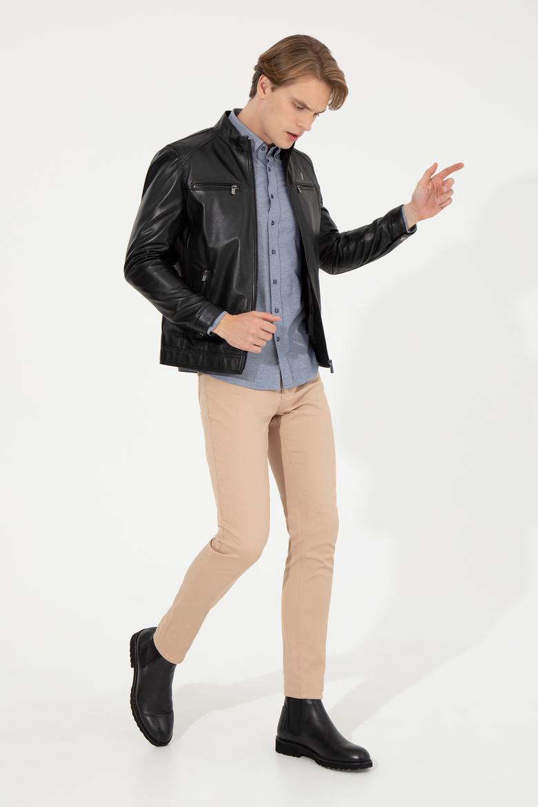 Erkek Siyah Deri Ceket - 50255932004