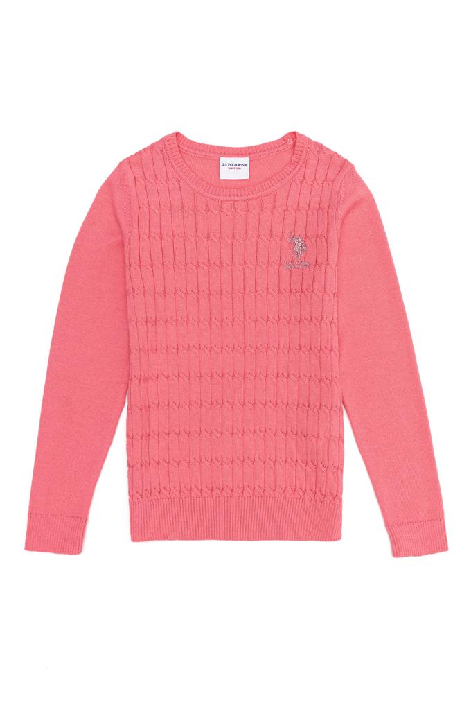 Kız Çocuk Açık Pembe Basic Bisiklet Yaka Kazak