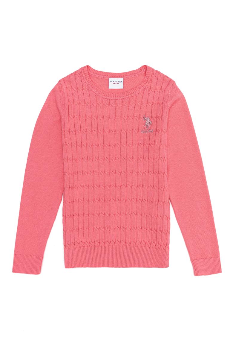 Kız Çocuk Açık Pembe Basic Bisiklet Yaka Kazak