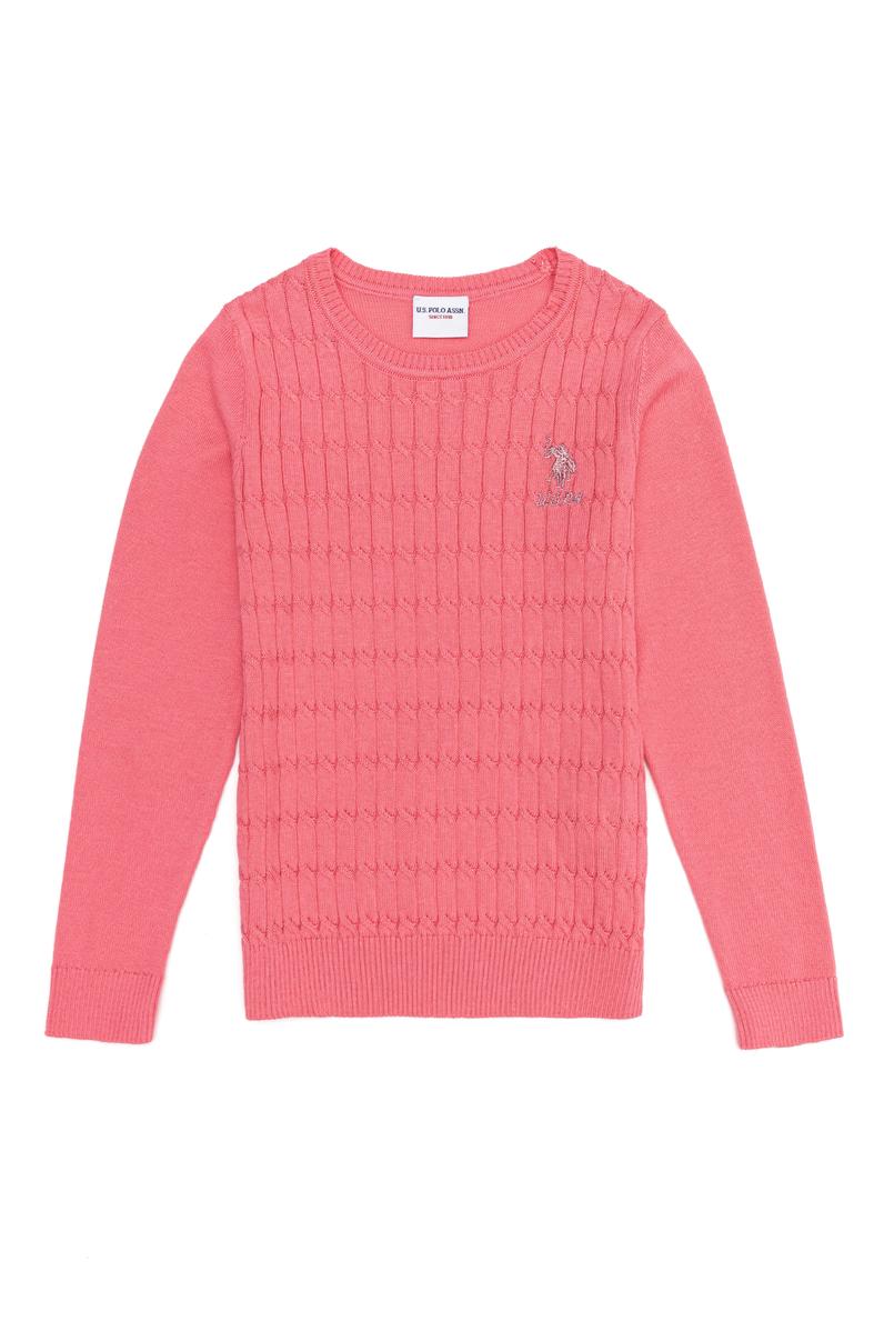 Kız Çocuk Açık Pembe Basic Bisiklet Yaka Kazak