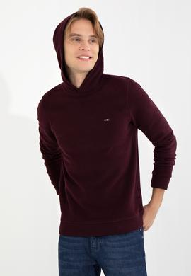 Erkek Bordo Kapüşonlu Sweatshirt - 50256831059