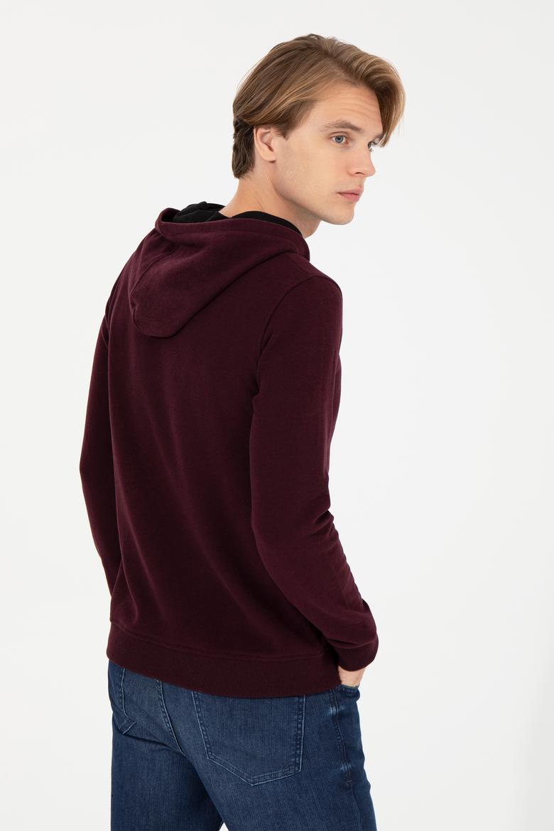 Erkek Bordo Kapüşonlu Sweatshirt - 50256831059