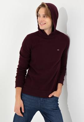 Erkek Bordo Kapüşonlu Sweatshirt - 50256831059
