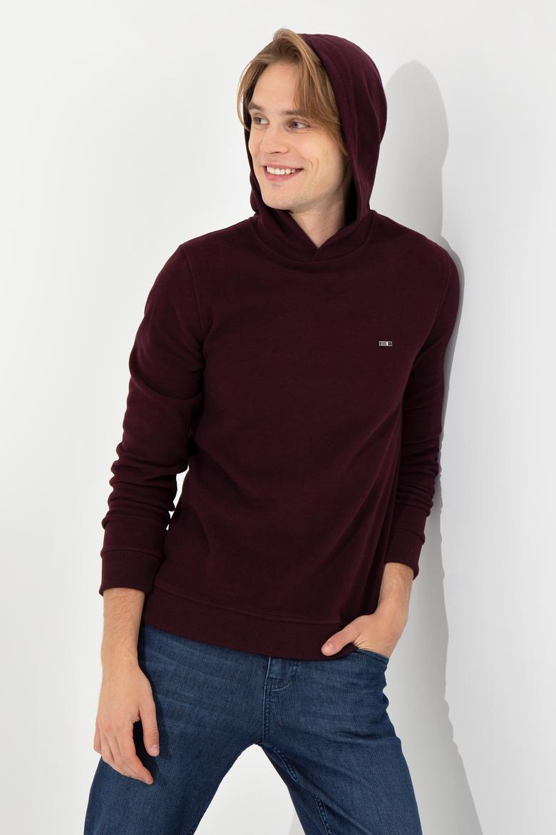 Erkek Bordo Kapüşonlu Sweatshirt