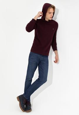 Erkek Bordo Kapüşonlu Sweatshirt - 50256831059