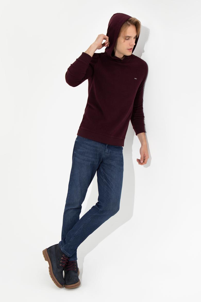 Erkek Bordo Kapüşonlu Sweatshirt - 50256831059