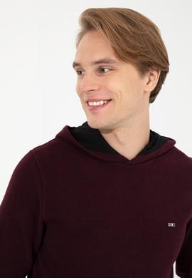 Erkek Bordo Kapüşonlu Sweatshirt - 50256831059