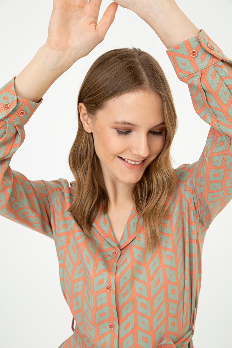 Kadın Kiremit Dokuma Elbise - 50237095002