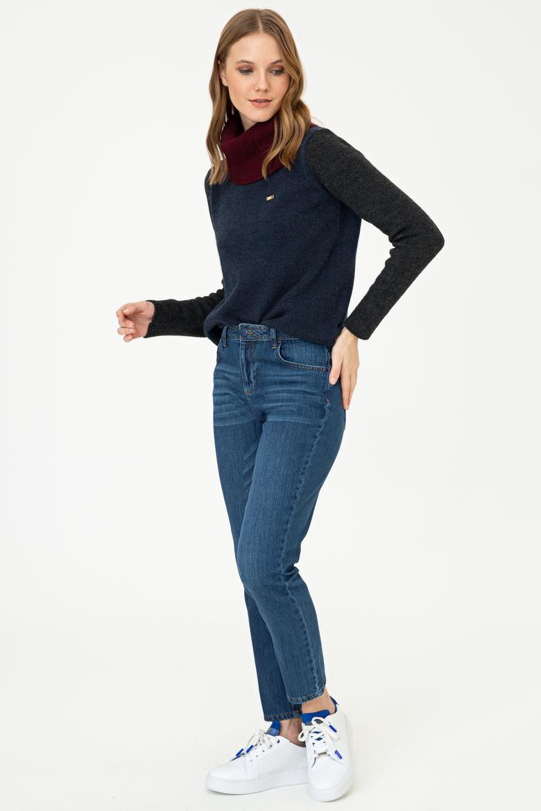 Kadın Koyu Mavi Jean Pantolon - 50238183002