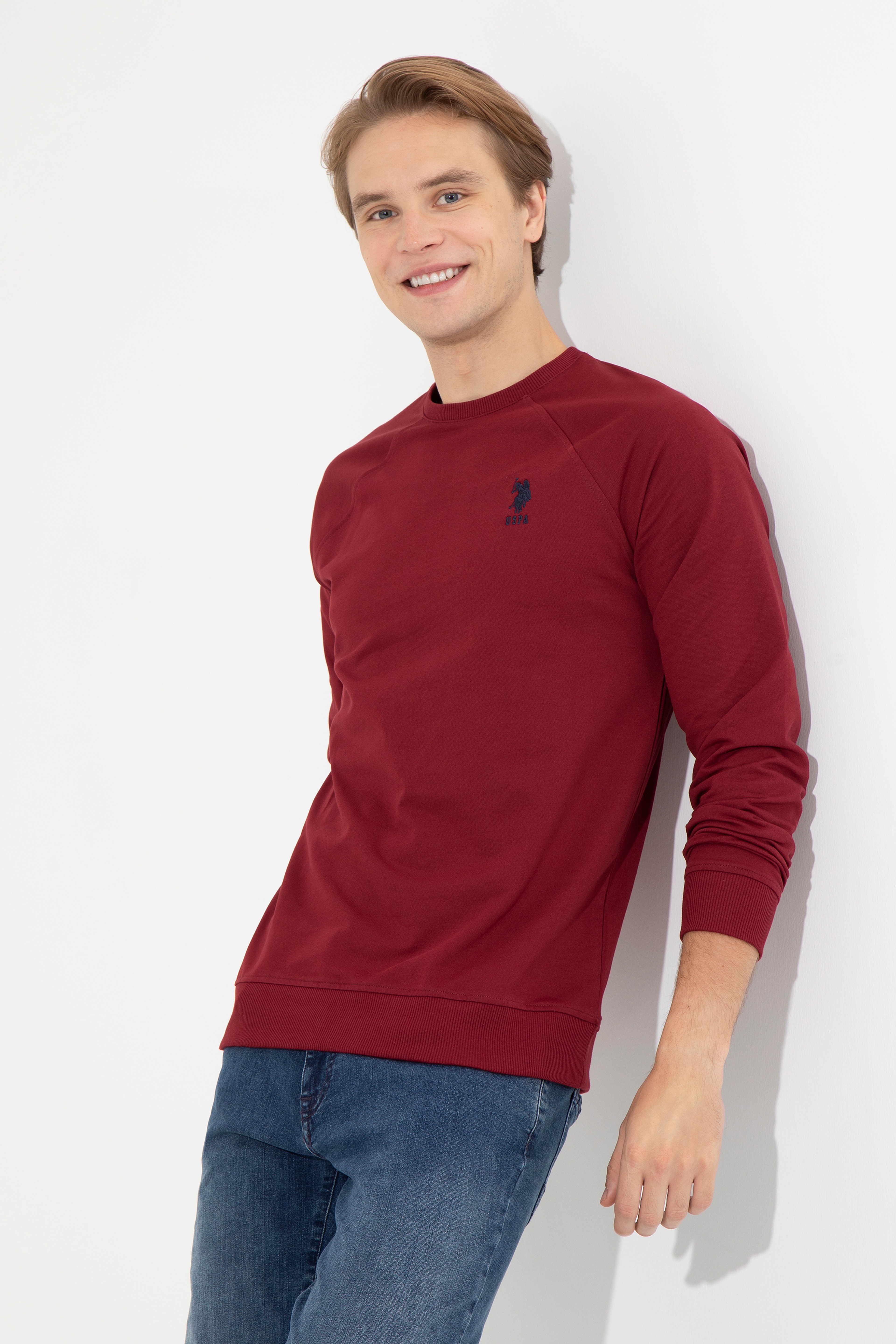Erkek Bordo Basic Sweatshirt - Image 3
