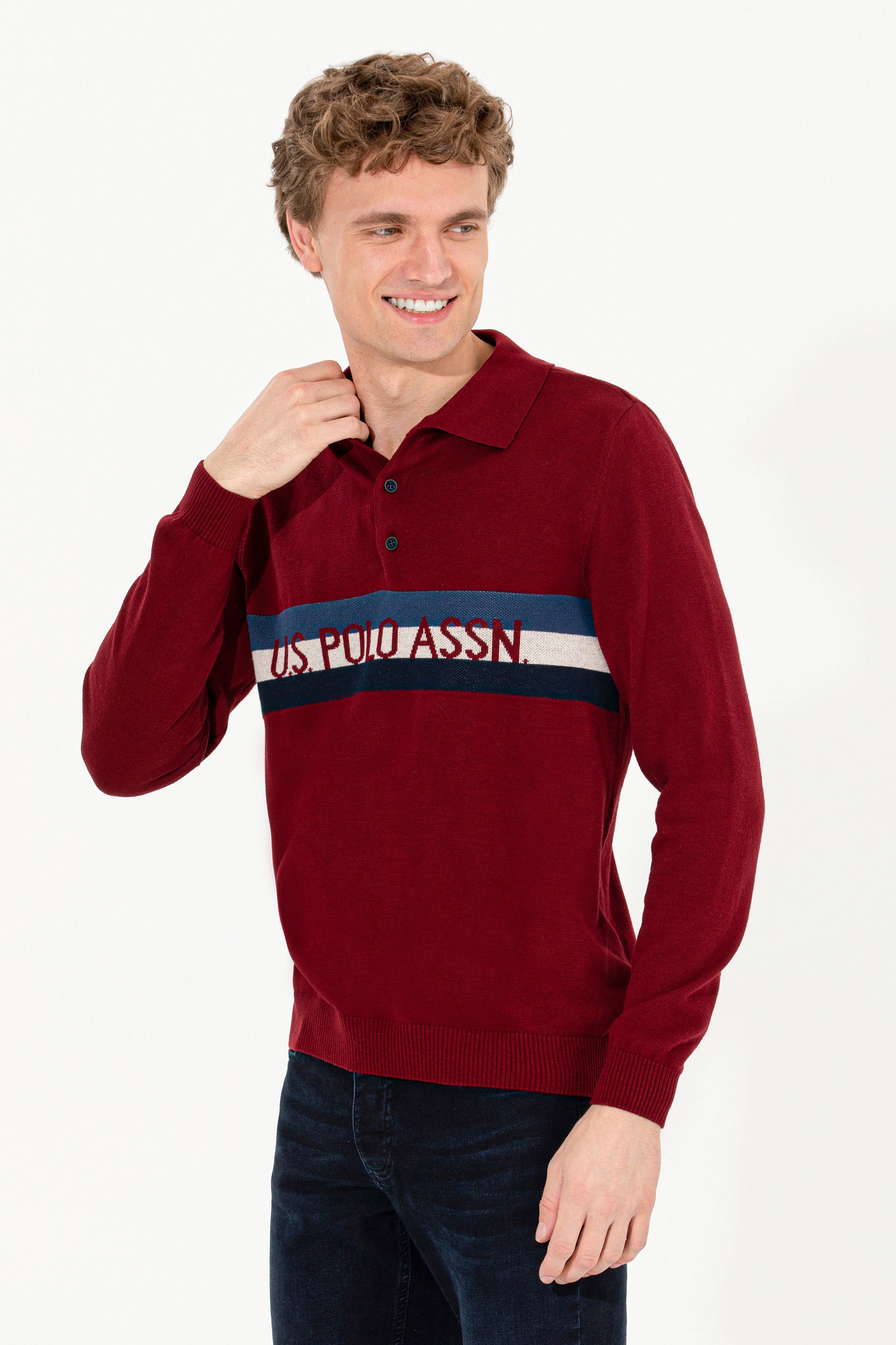 Erkek Bordo Polo Yaka Triko Kazak - Image 3