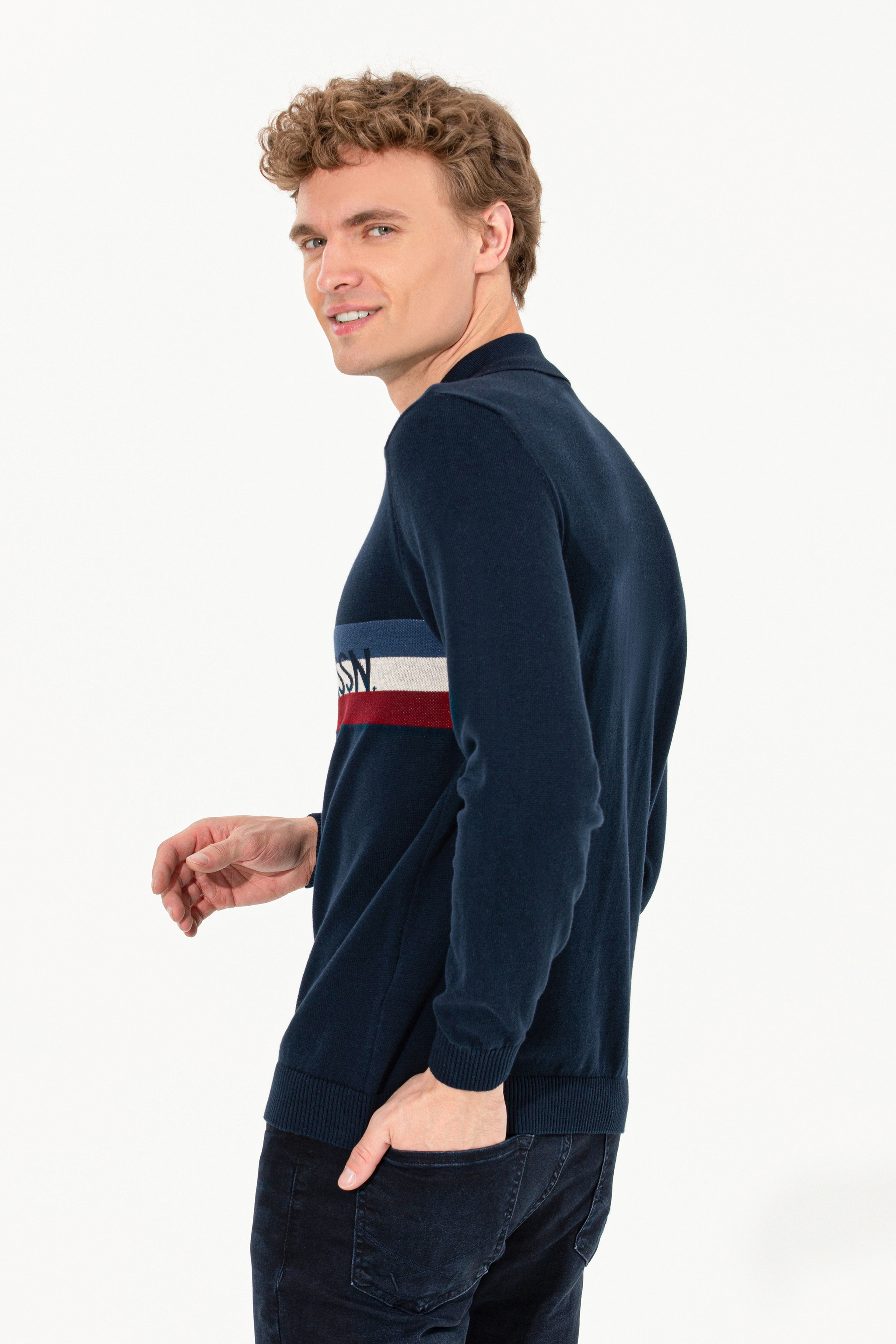 Erkek Lacivert Polo Yaka Triko Kazak - Image 5
