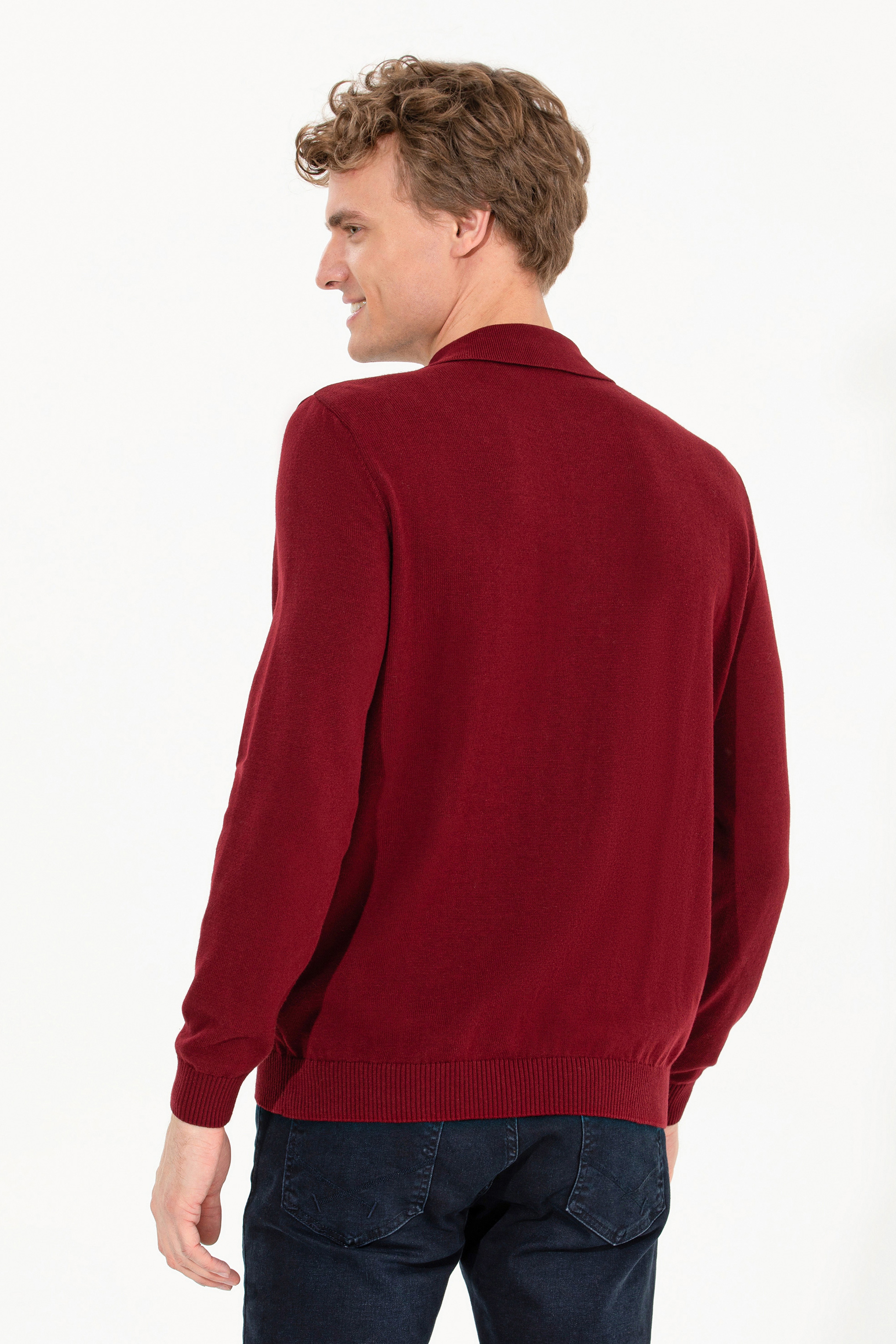 Erkek Bordo Polo Yaka Triko Kazak - Image 5