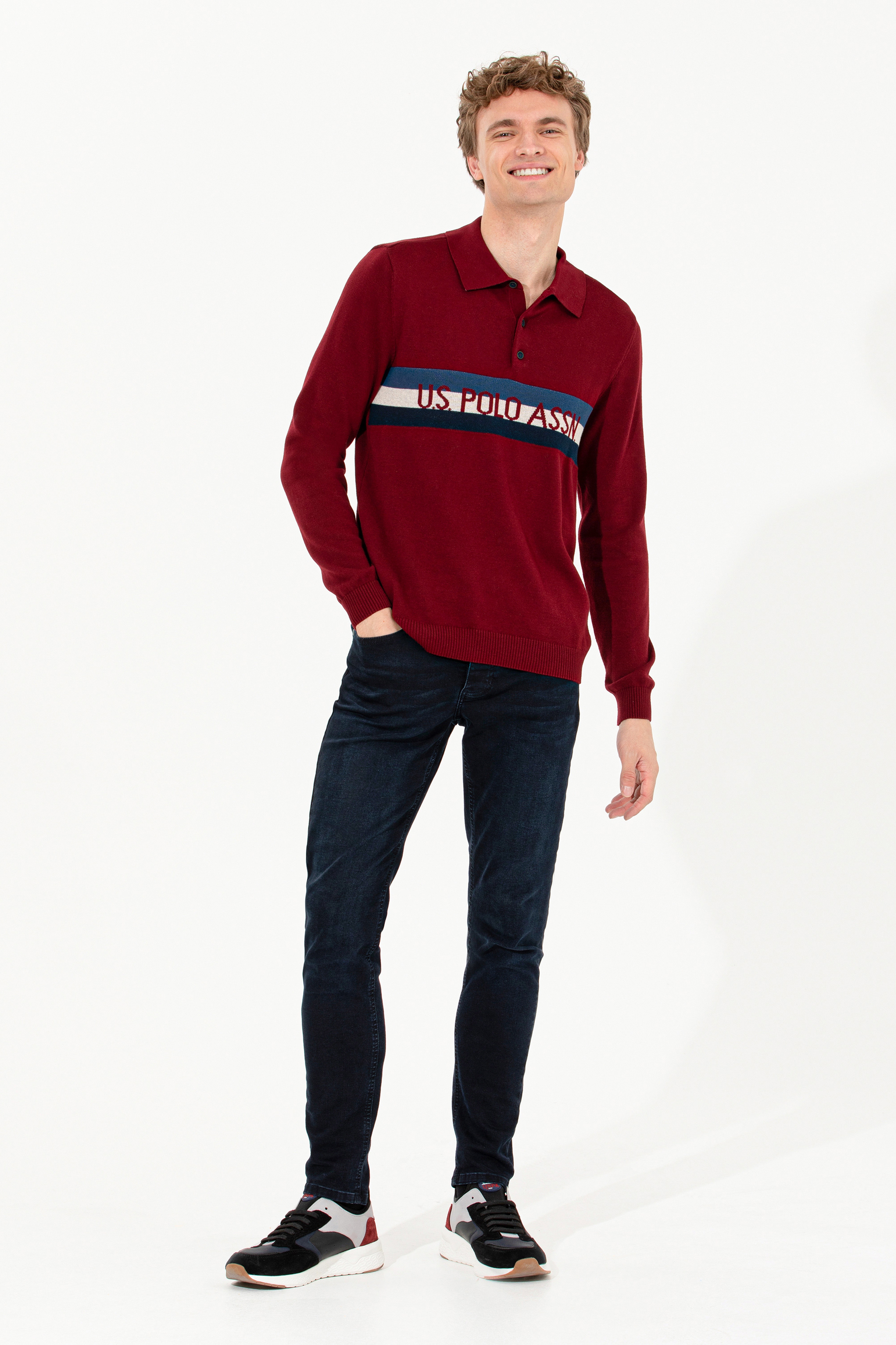 Erkek Bordo Polo Yaka Triko Kazak - Image 4