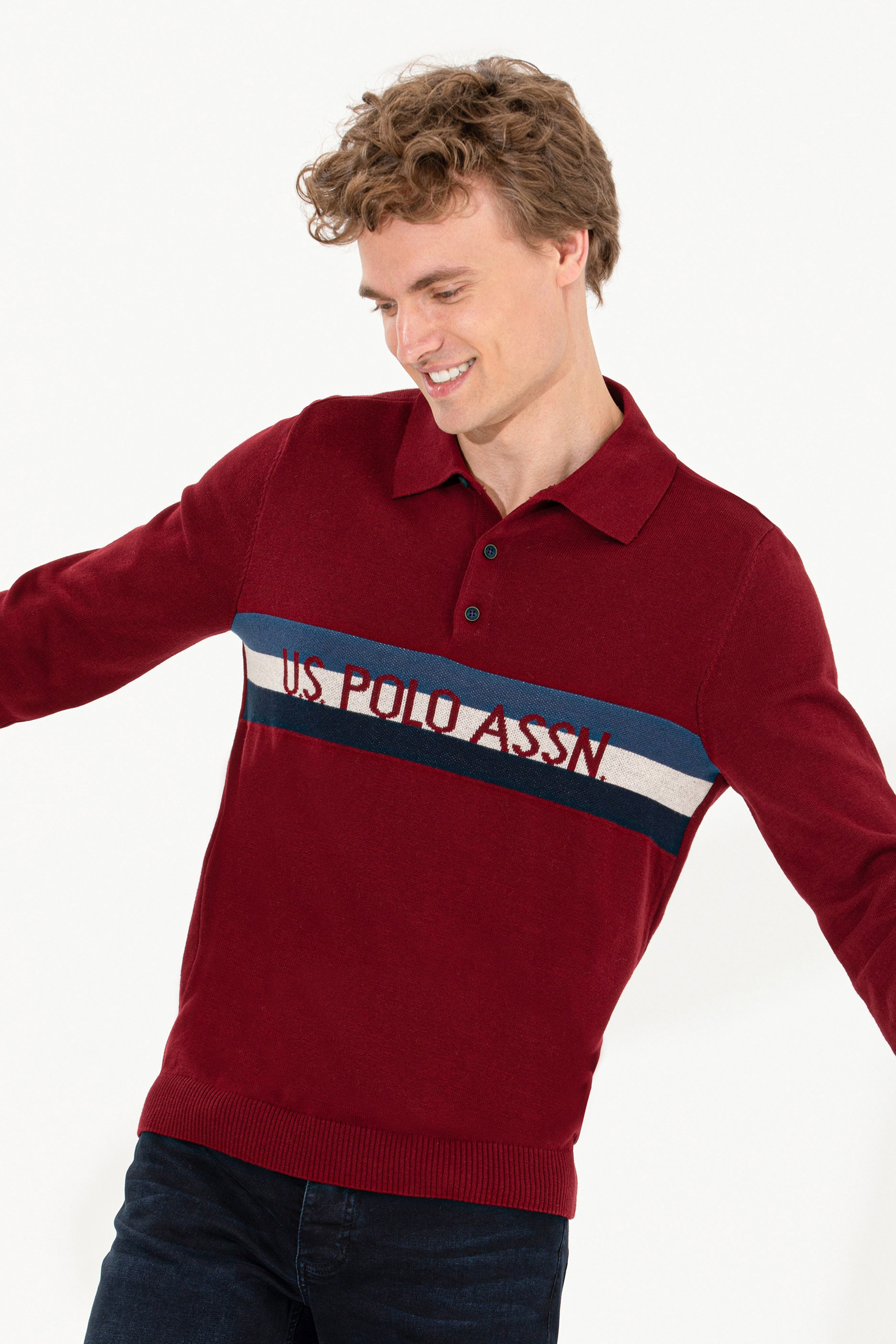 Erkek Bordo Polo Yaka Triko Kazak