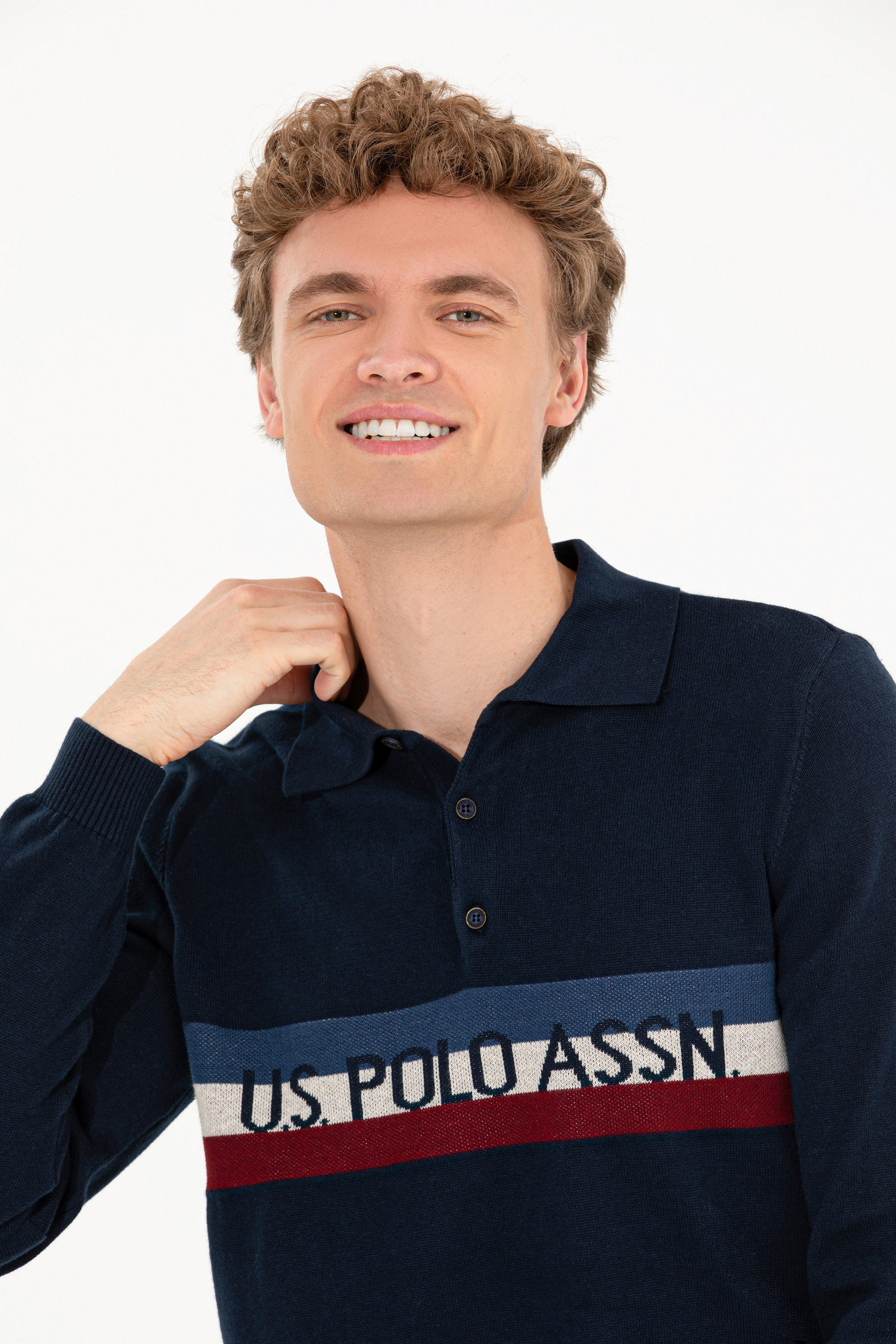 Erkek Lacivert Polo Yaka Triko Kazak - Image 2