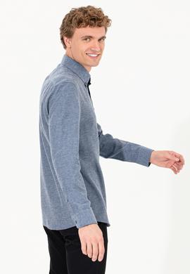 Erkek İndigo Uzun Kollu Basic Gömlek - 50256275037