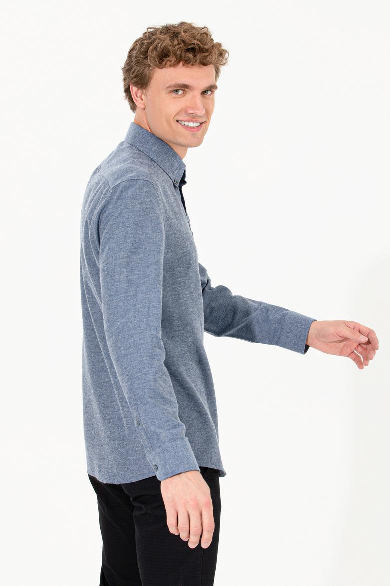 Erkek İndigo Uzun Kollu Basic Gömlek - 50256275037