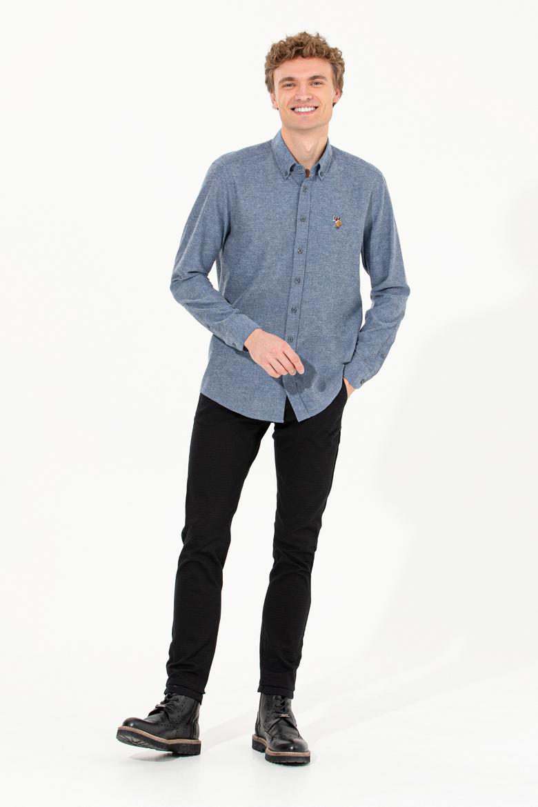 Erkek İndigo Uzun Kollu Basic Gömlek - 50256275037