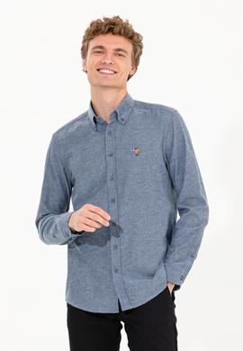 Erkek İndigo Uzun Kollu Basic Gömlek - 50256275037