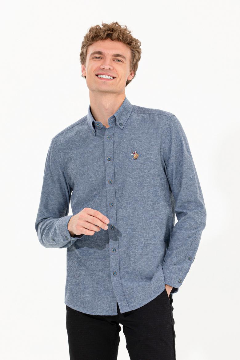 Erkek İndigo Uzun Kollu Basic Gömlek