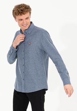Erkek İndigo Uzun Kollu Basic Gömlek - 50256275037