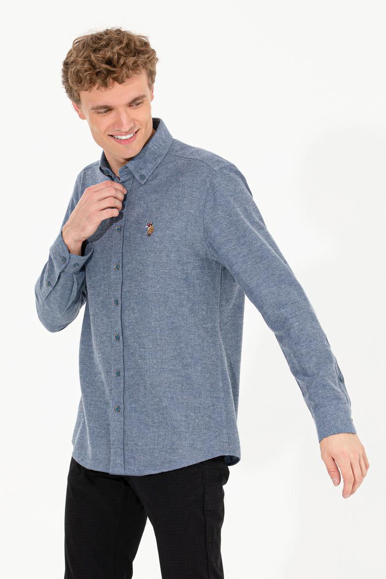Erkek İndigo Uzun Kollu Basic Gömlek - 50256275037