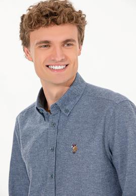 Erkek İndigo Uzun Kollu Basic Gömlek - 50256275037