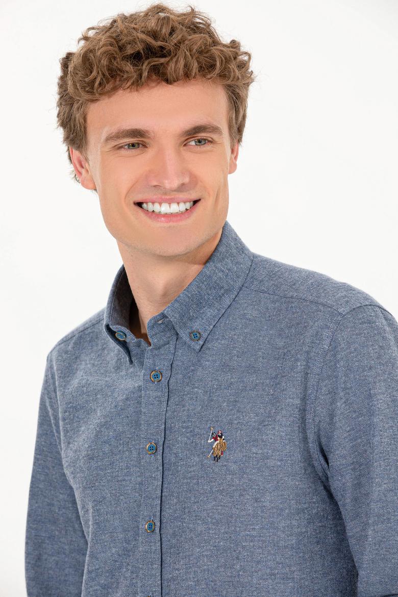 Erkek İndigo Uzun Kollu Basic Gömlek - 50256275037