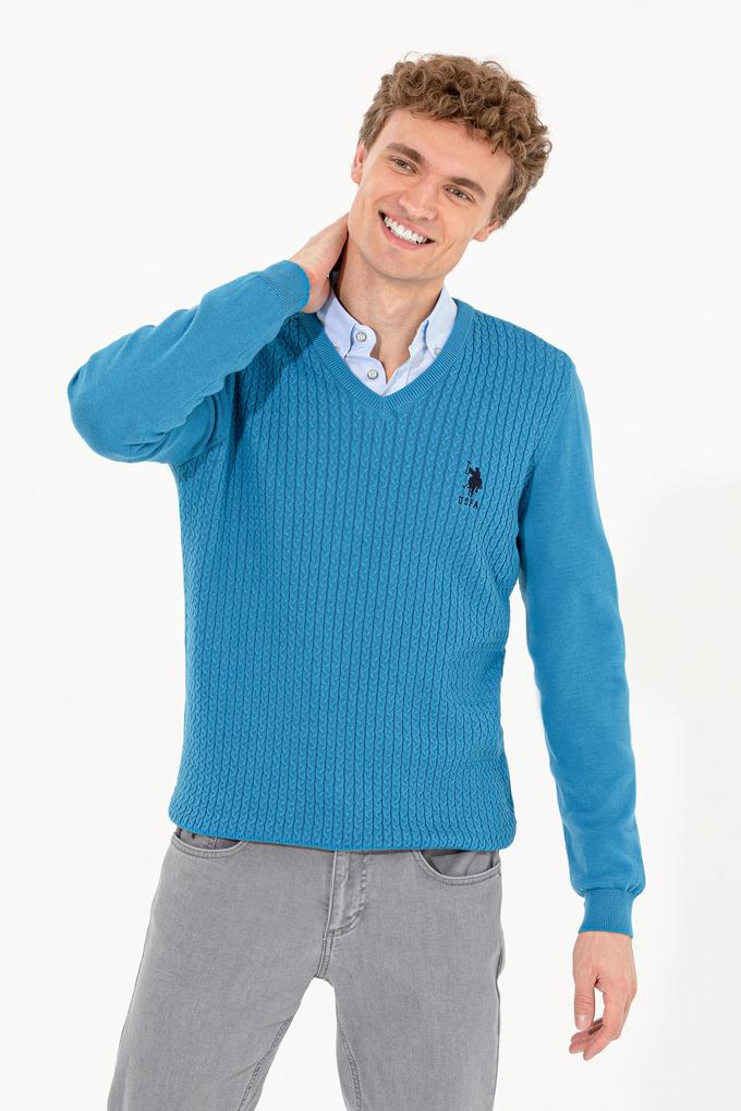 Erkek Kobalt Mavi Basic Kazak