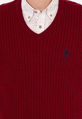 Erkek Bordo V Yaka Basic Triko Kazak - 50253444024