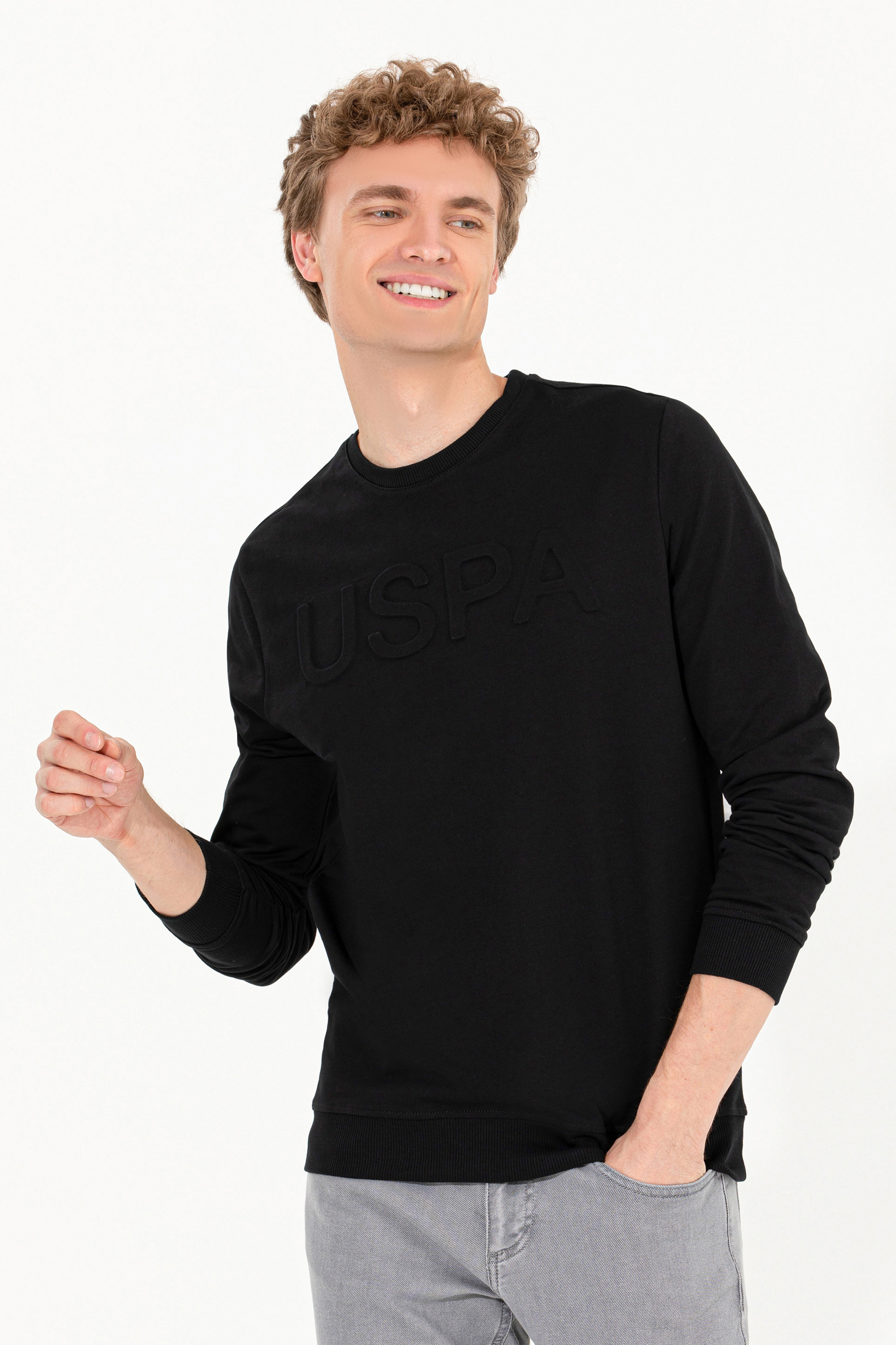 Erkek Siyah Basic Sweatshirt