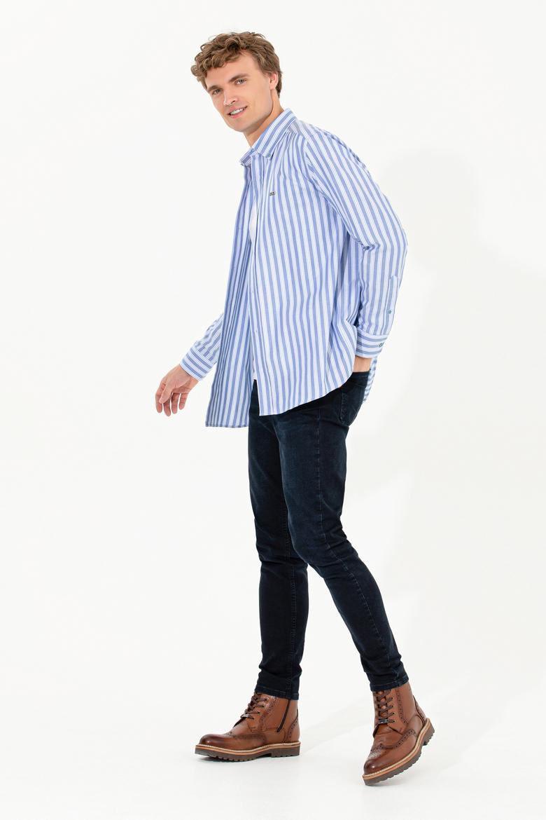 Erkek Mavi Çizgili Beyaz Gömlek - 50254326013