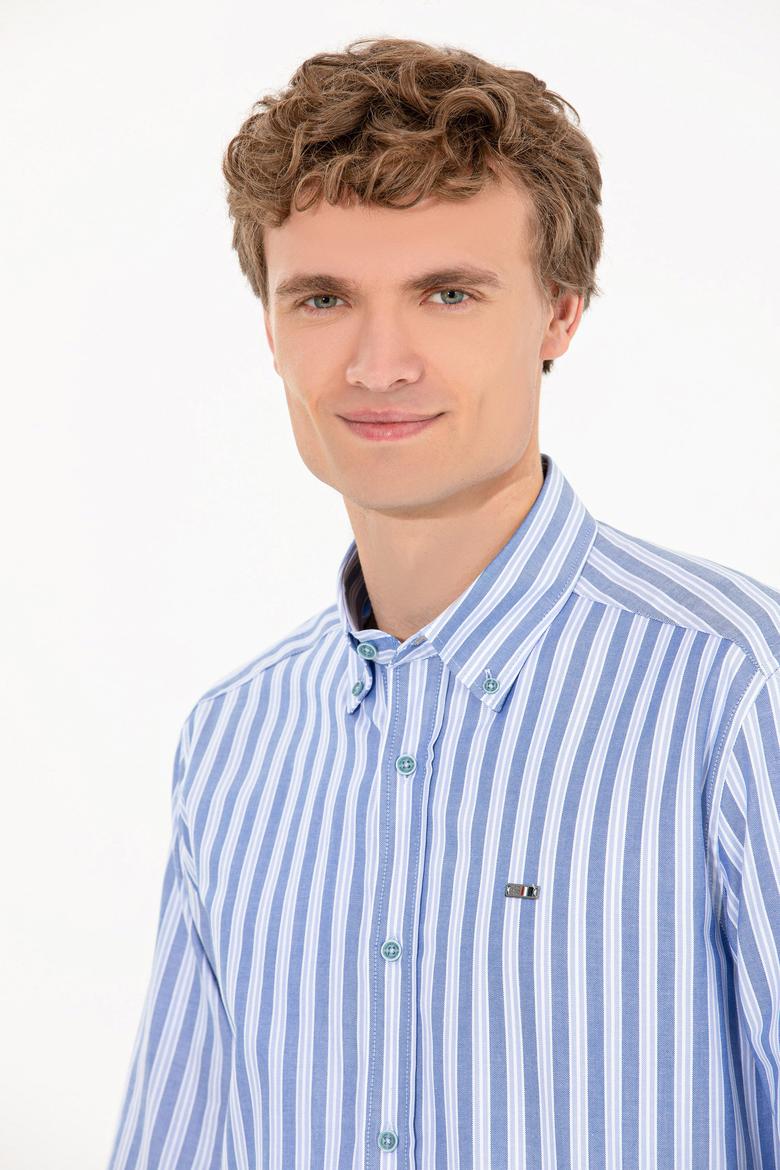 Erkek Mavi Çizgili Beyaz Gömlek - 50254326013
