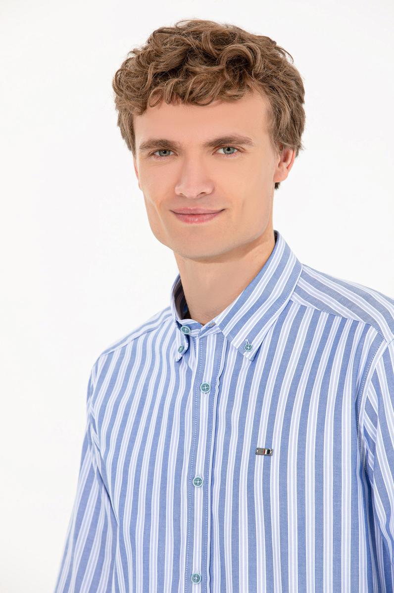 Erkek Mavi Çizgili Beyaz Gömlek